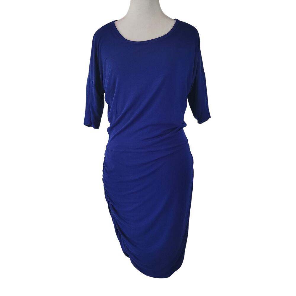 Athleta Size S Solstice Short Sleeve Ruched Tee Dress Cobalt Blue Flattering